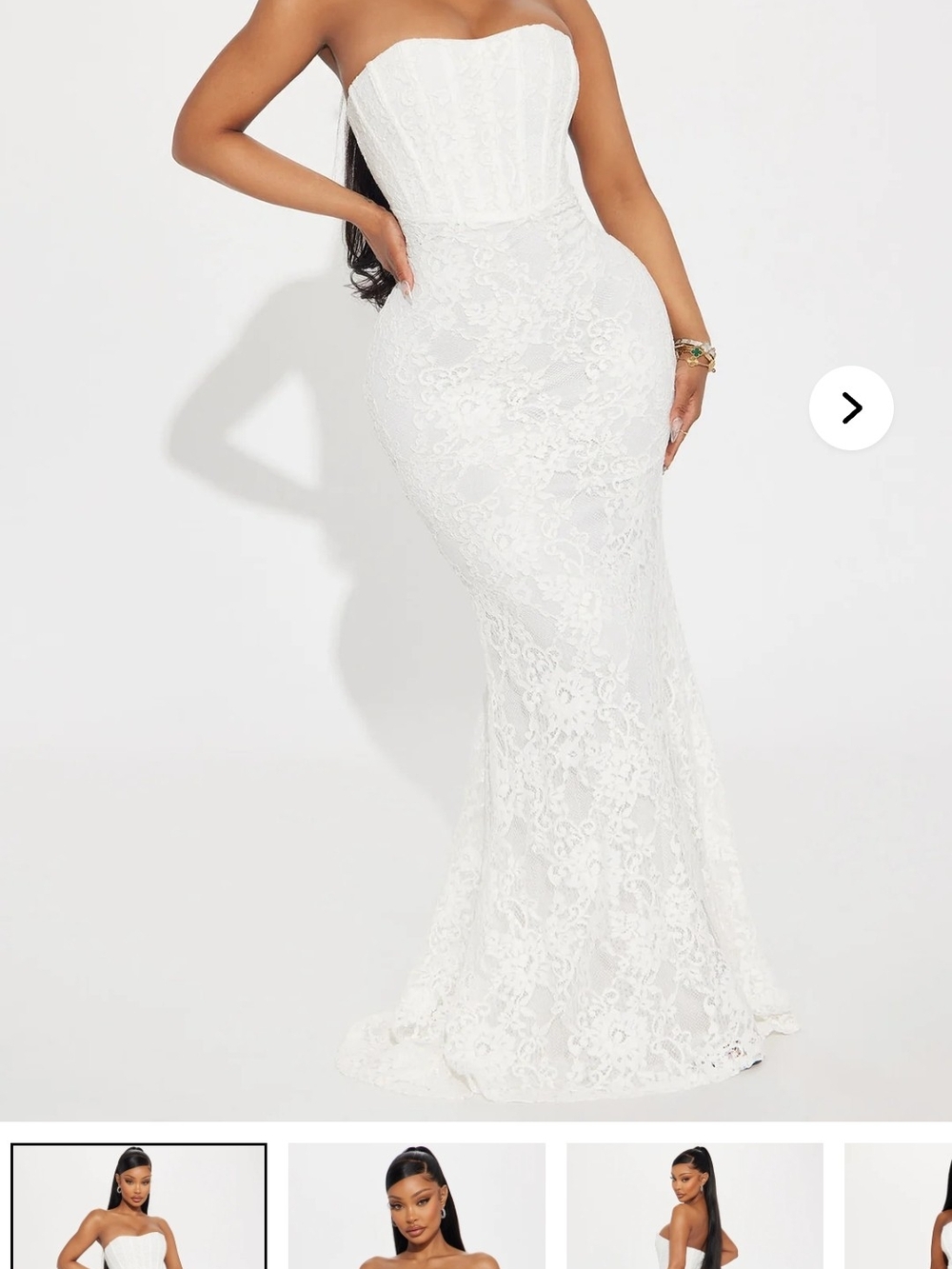 Fashion Nova Strapless White Lace Mermaid Gown
